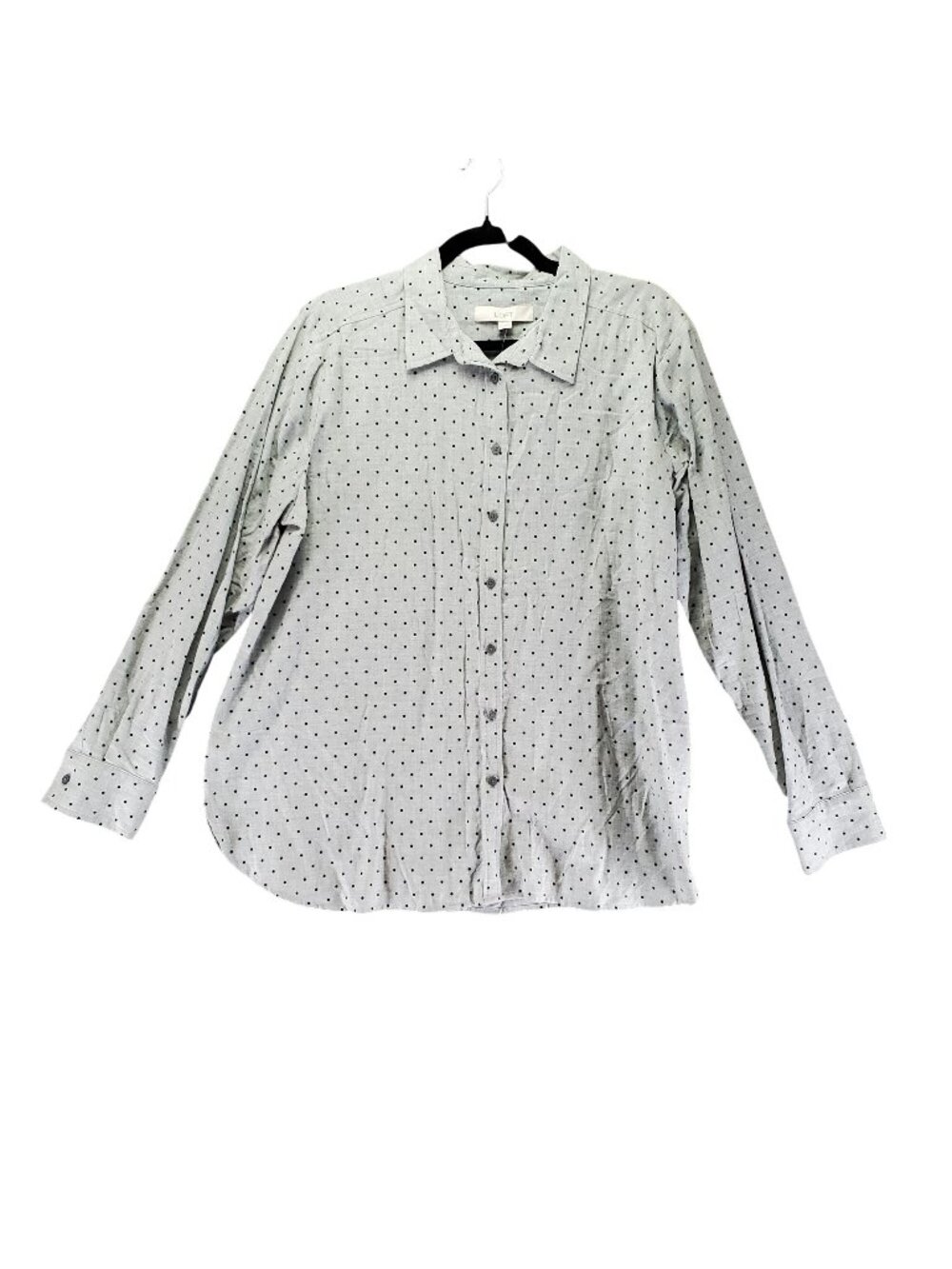 Loft Top Womens XL Gray Polka Dot Long Sleeve Button-Up Lightweight *NWT*